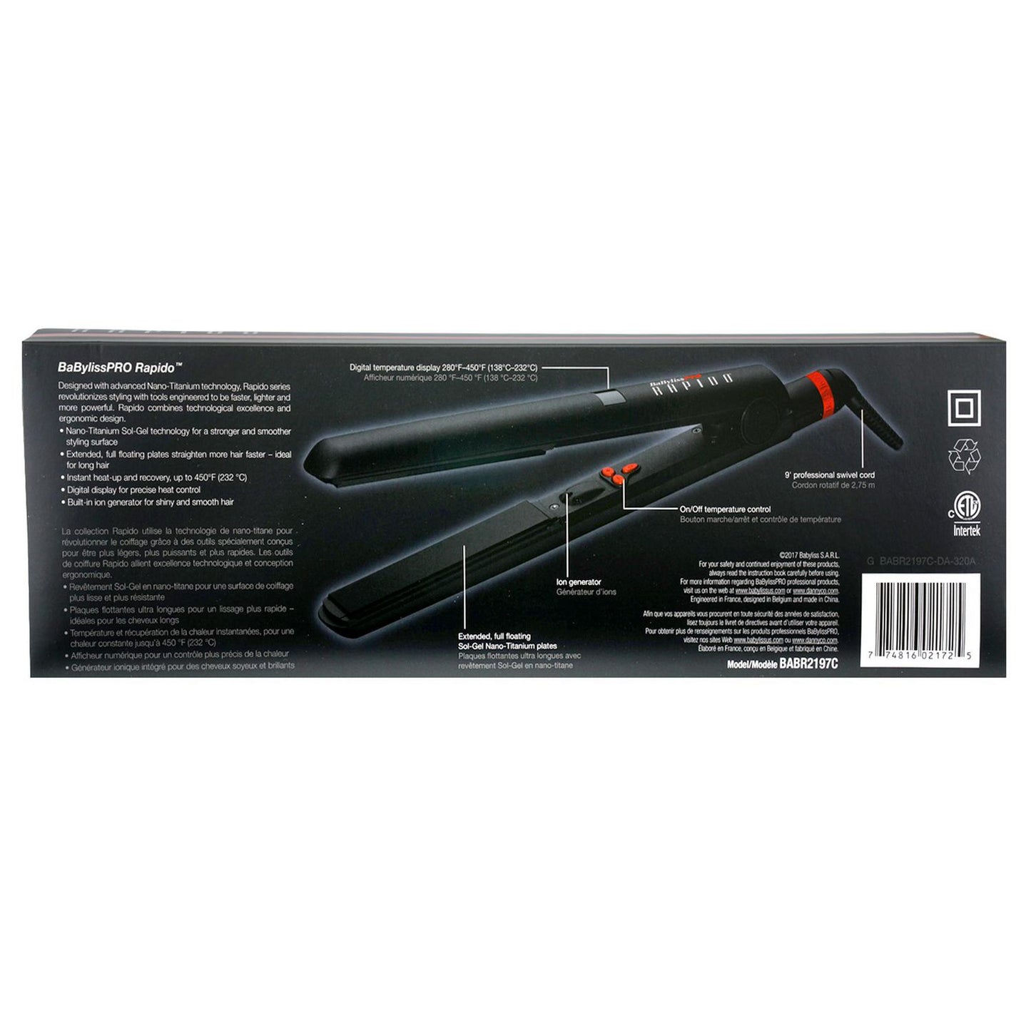 BaByliss Pro Rapido Sleek Straight Digital Ionic Flat Iron, 1" BABR2197C